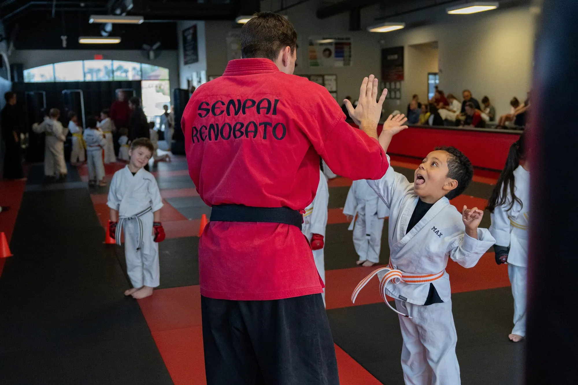 Big Ninjas class lined up on the mat at Guido's Martial Arts Academy in Clovis, CA